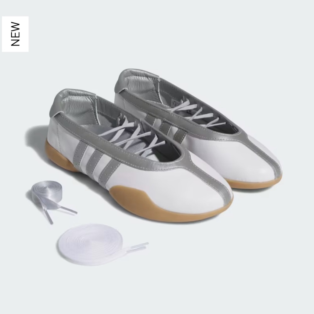 Adidas Mei Taekwondo Ballet Lace-Up Flats Size Women’s 8.5 White and Silver